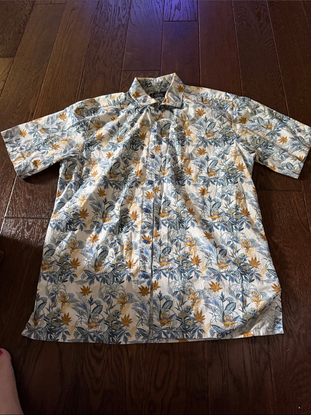 AnNau Short-Sleeve Floral Button-Down Shirt - Blue & Yellow
